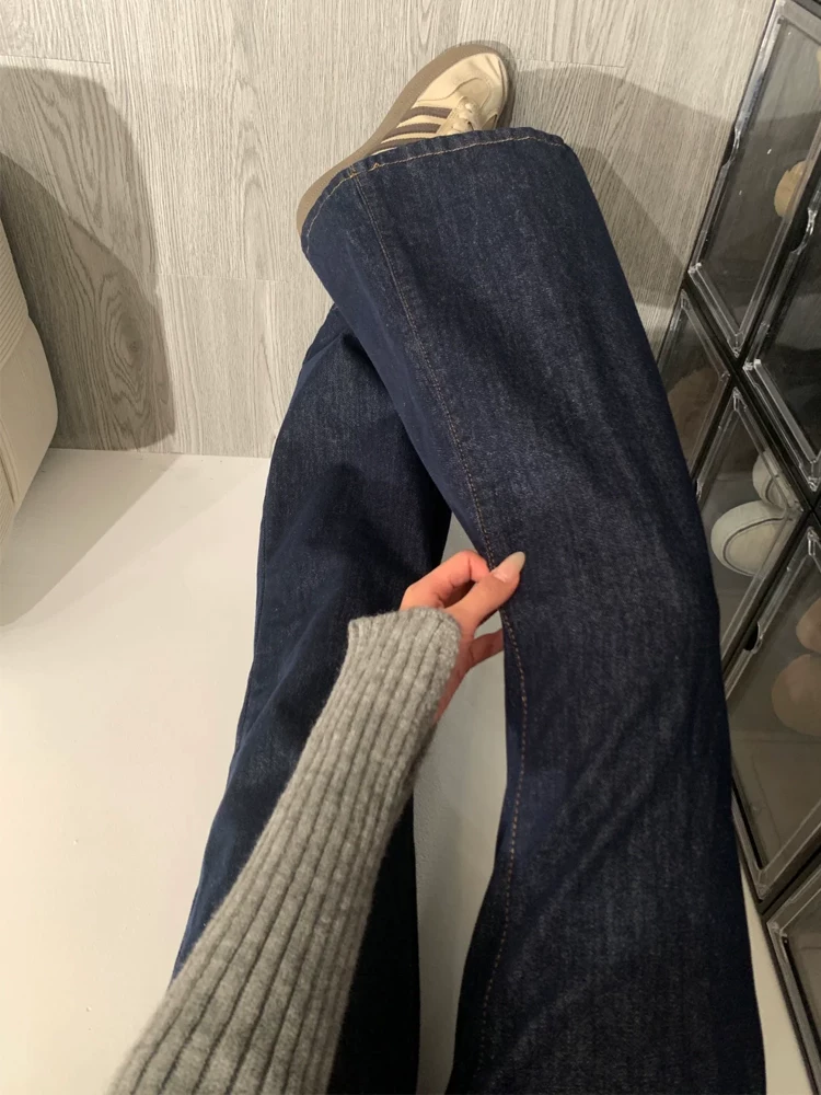 Quần jeans ống loe kiểu Mỹ cổ điển dành cho nữ, kiểu mới xuân 2025, size lớn, cạp cao, che hông, tôn dáng, dài chấm đất, kiểu bootcut