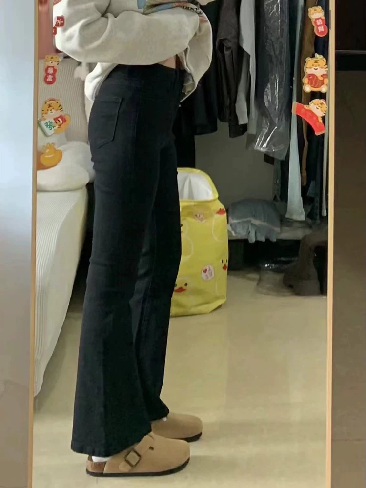 Quần jean dáng chuông nữ dáng nhỏ nhắn, size lớn, quần ống loe cạp cao co giãn che hông mùa thu giúp thon gọn