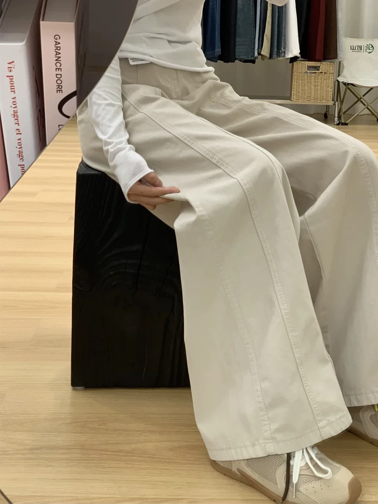 Quần jeans kiểu Mỹ cổ điển dành cho nữ xuân 2025, size lớn, cạp cao, dáng rộng, tôn dáng, ống thẳng, ống rộng