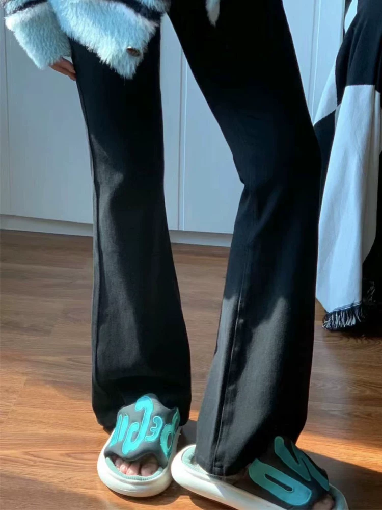 Quần jean ống đứng dáng quả lê, hơi loe, dành cho nữ, size lớn, phong cách đầu xuân, cạp cao, co giãn, che hông, quần bootcut tôn dáng