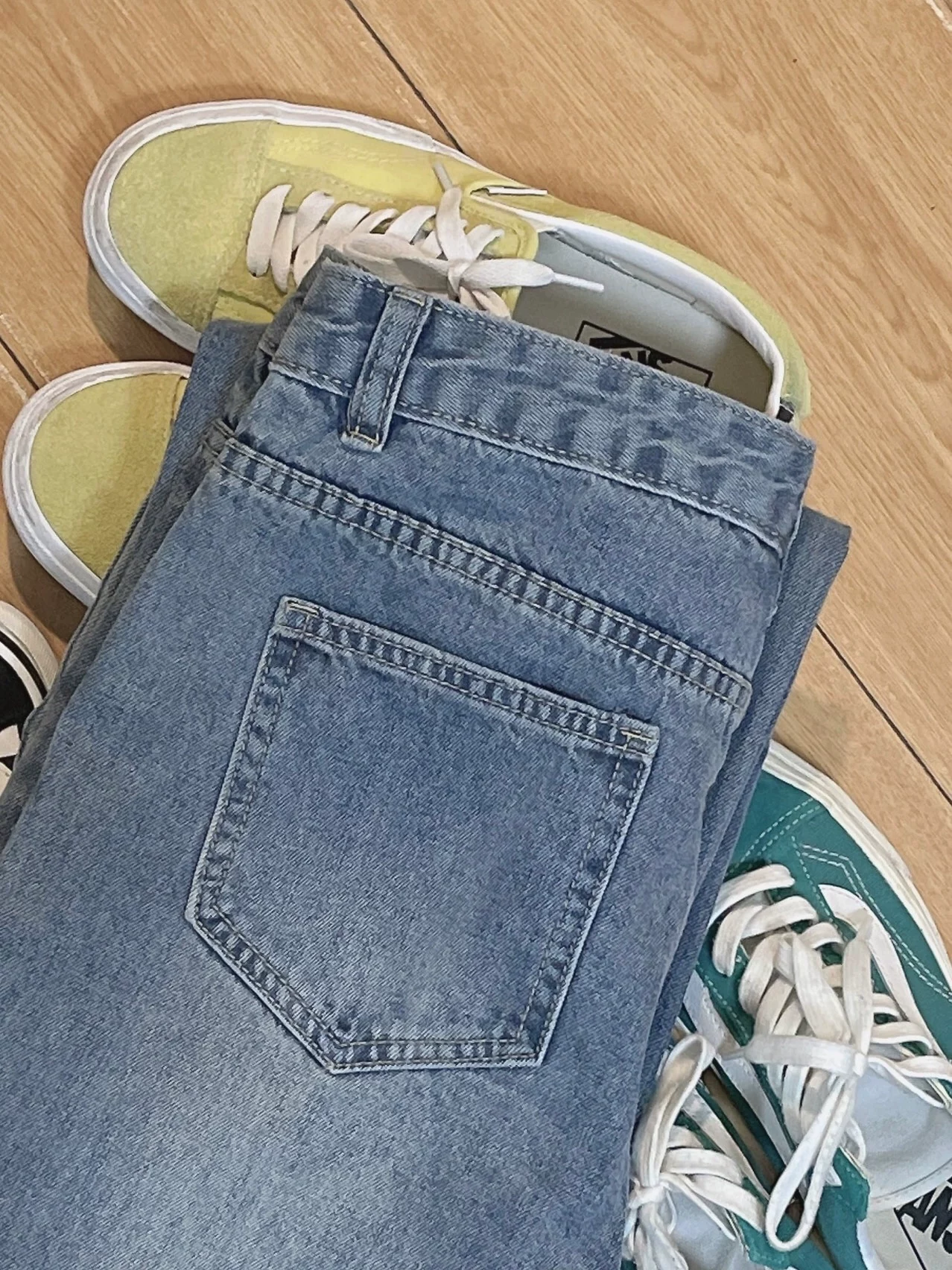 Quần jean ống thẳng màu xanh cổ điển hình quả lê dành cho nữ, mùa hè 2023, cỡ lớn, cạp cao, quần ống rộng rộng rãi