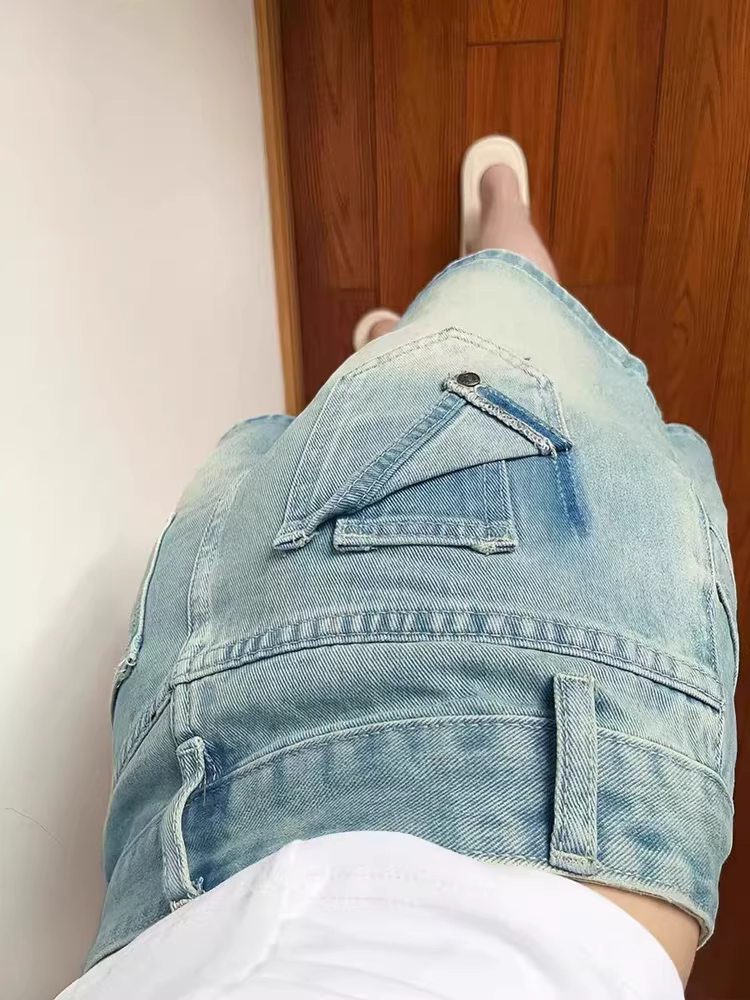 Váy ngắn denim nữ hè 2025 size lớn, cạp cao, che bụng, tôn dáng, kiểu dáng chữ A, dành cho người có thân hình quả lê