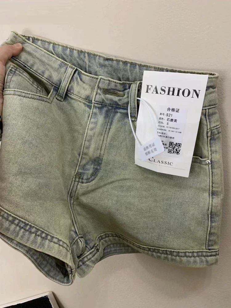 Quần short denim cổ điển kiểu Mỹ dành cho nữ, dáng quả lê mùa hè, cỡ lớn, lưng cao, dáng rộng, che hông, quần chữ A giảm béo