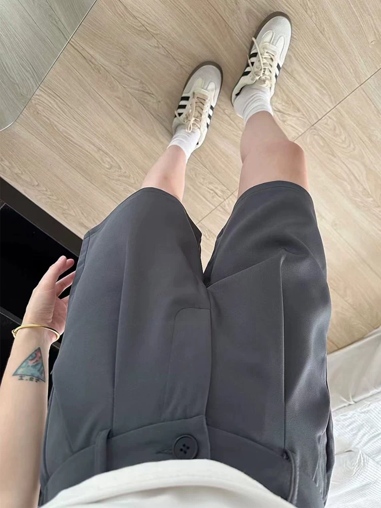 Quần short nữ, dáng quả lê mùa hè, quần thường ngày, cỡ lớn, lưng cao, rộng rãi, che hông, giảm béo, quần ống rộng năm điểm