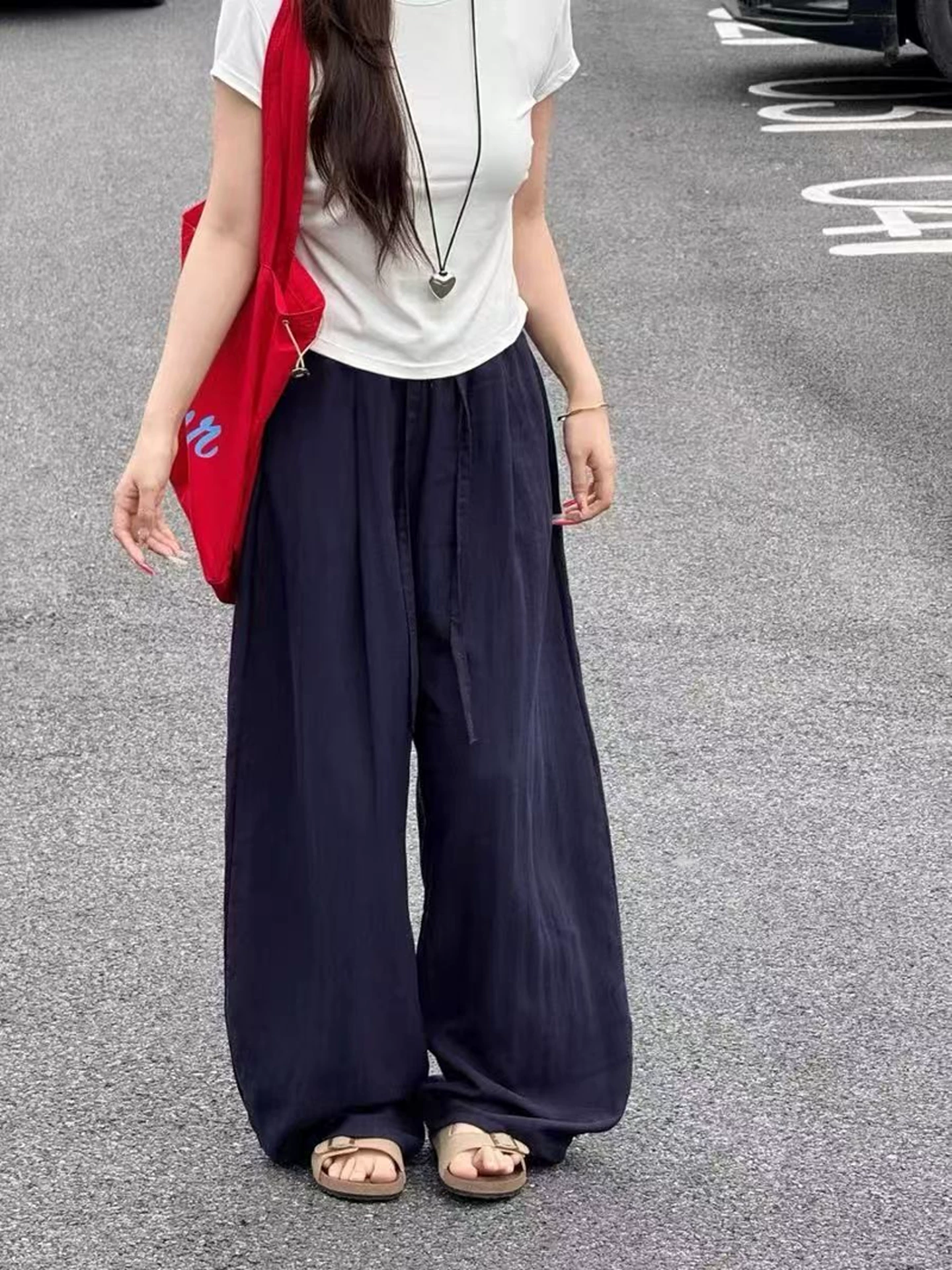 Quần vải lanh lụa băng dành cho nữ, kiểu dáng mỏng mùa hè, cỡ lớn, lưng cao, mềm mại, rộng rãi, tôn dáng, quần cotton-lanh dáng cong.