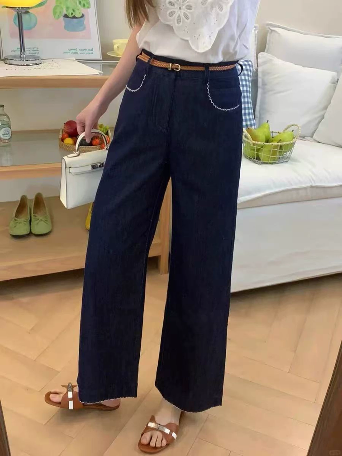 Quần jean Tencel chống phai màu cho nữ, size lớn mùa hè, cạp cao, dáng suôn, tôn dáng, chất liệu lụa đá, quần ống rộng, ống đứng, kiểu cropped