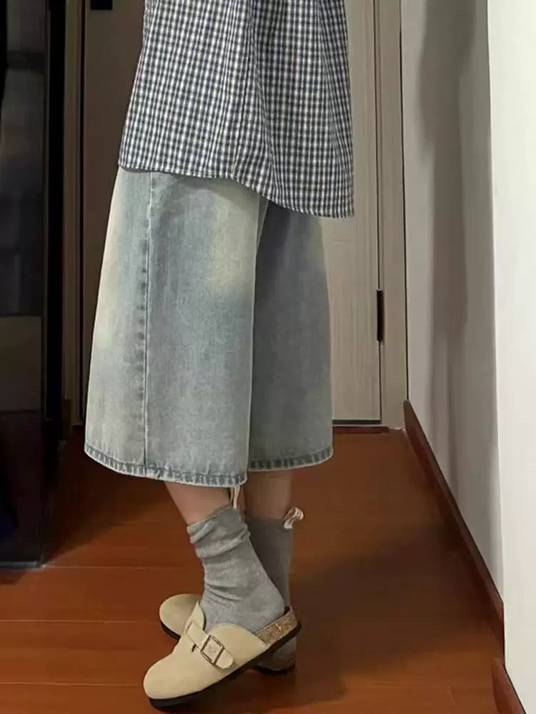 Quần jean nữ ngắn mùa hè, cỡ lớn, lưng cao, dáng rộng, tôn dáng, quần ống rộng, dáng quả lê, quần ống thẳng