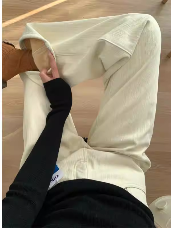 Quần jean ống rộng màu mơ dành cho nữ, mùa thu đông, cỡ lớn, lưng cao, dáng rộng, dáng suông, giảm béo, lót lông cừu, dày dặn, quần ống thẳng.