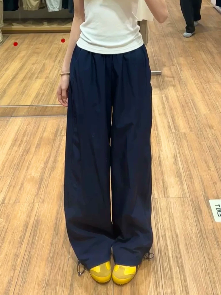 Quần cargo nữ kiểu Mỹ cổ điển, mùa hè 2025, size lớn, cạp cao, dáng rộng, tôn dáng