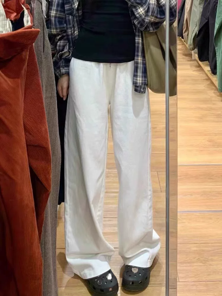 Quần âu dáng lê màu trắng dành cho nữ, kiểu dáng mỏng mùa hè, cỡ lớn, lưng cao, dáng rộng, mềm mại, tôn dáng, quần thể thao ống rộng.