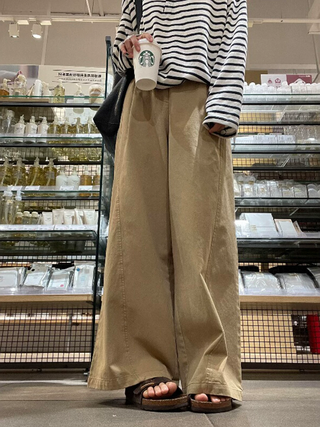 Quần kaki vintage kiểu công sở dành cho nữ, mùa thu, size lớn, cạp cao, dáng rộng, chất liệu mềm mại, ống thẳng, ống rộng, dài chạm sàn.