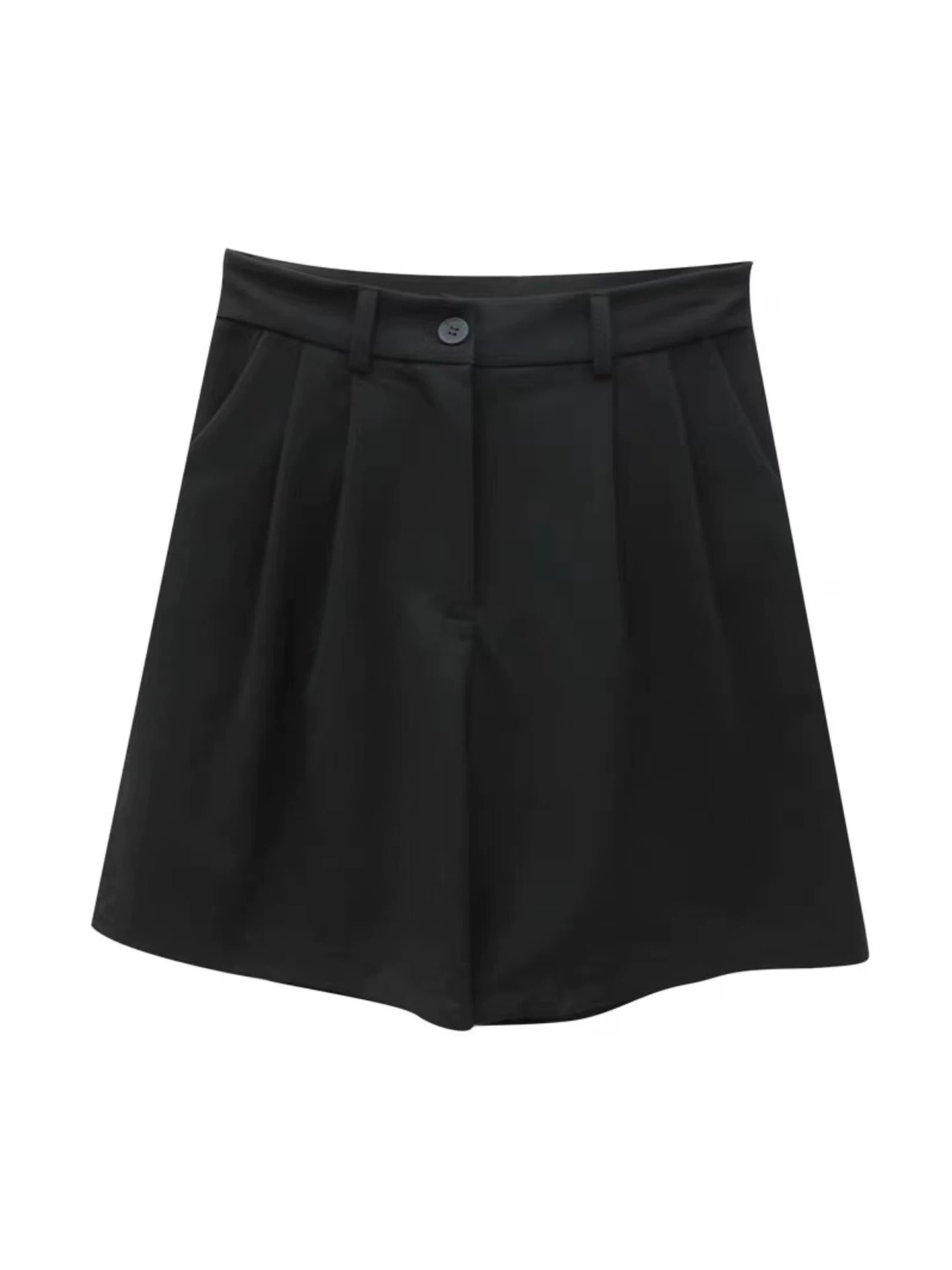 Quần short mùa hè dành cho nữ, cỡ lớn, cạp cao, che hông, giảm béo, dáng quả lê, ống rộng thẳng, quần dài vừa phải