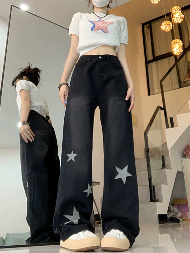 Quần jean dáng thẳng thiết kế dáng quả lê dành cho nữ, mặc đầu thu, quần jean ống rộng cạp cao dáng rộng, dáng rộng, cỡ lớn