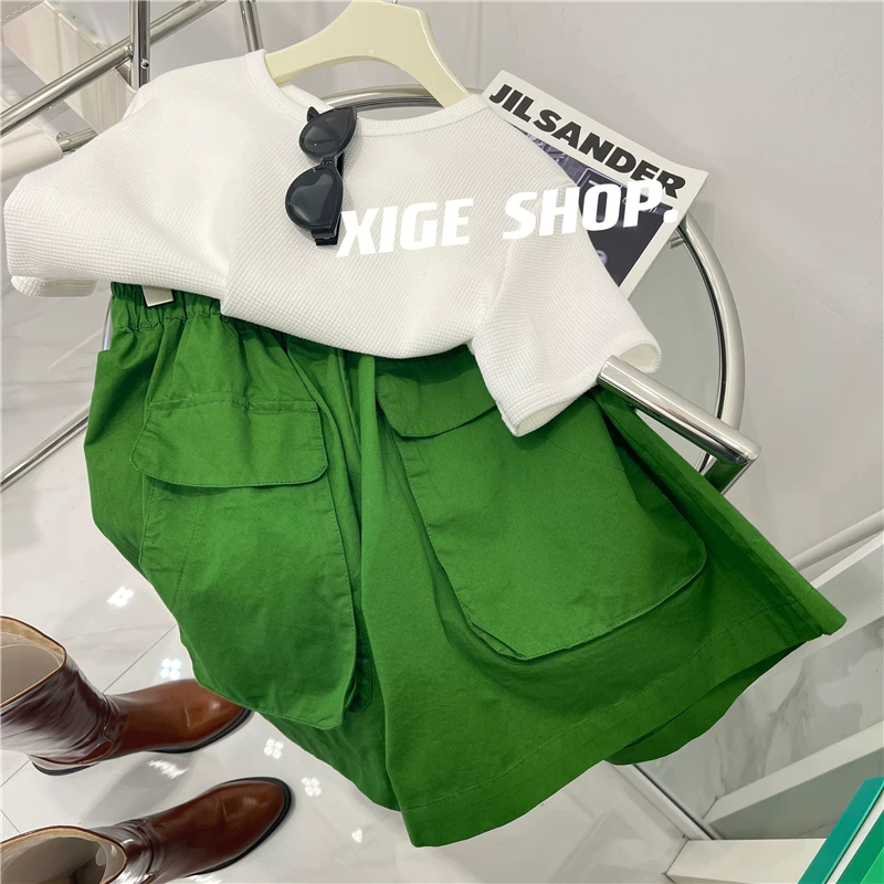 Quần short bảo hộ lao động thiết kế dáng quả lê dành cho nữ, kiểu dáng mỏng mùa hè, cỡ lớn, lưng cao, quần ống rộng dáng chữ A rộng rãi