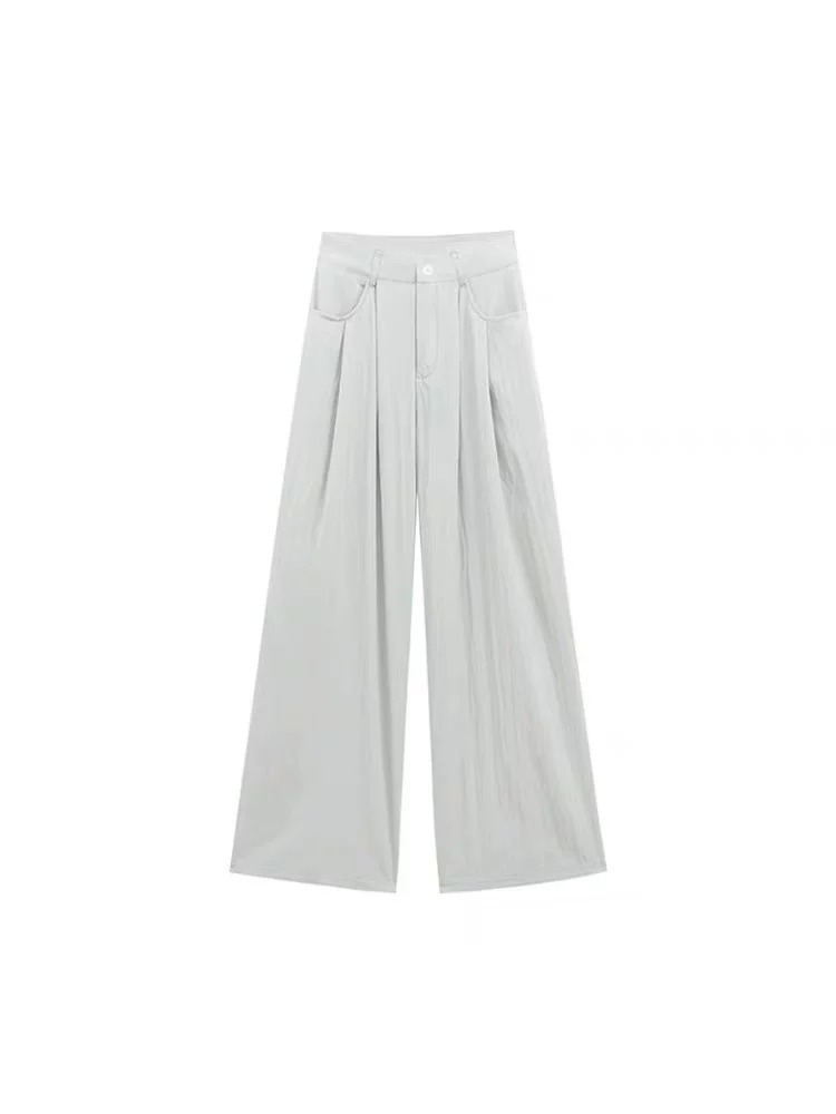 Quần ống rộng màu trắng dành cho nữ, cỡ lớn mùa hè, lưng cao, dáng rộng, thon gọn, dáng quả lê, ống thẳng, quần dài chạm sàn