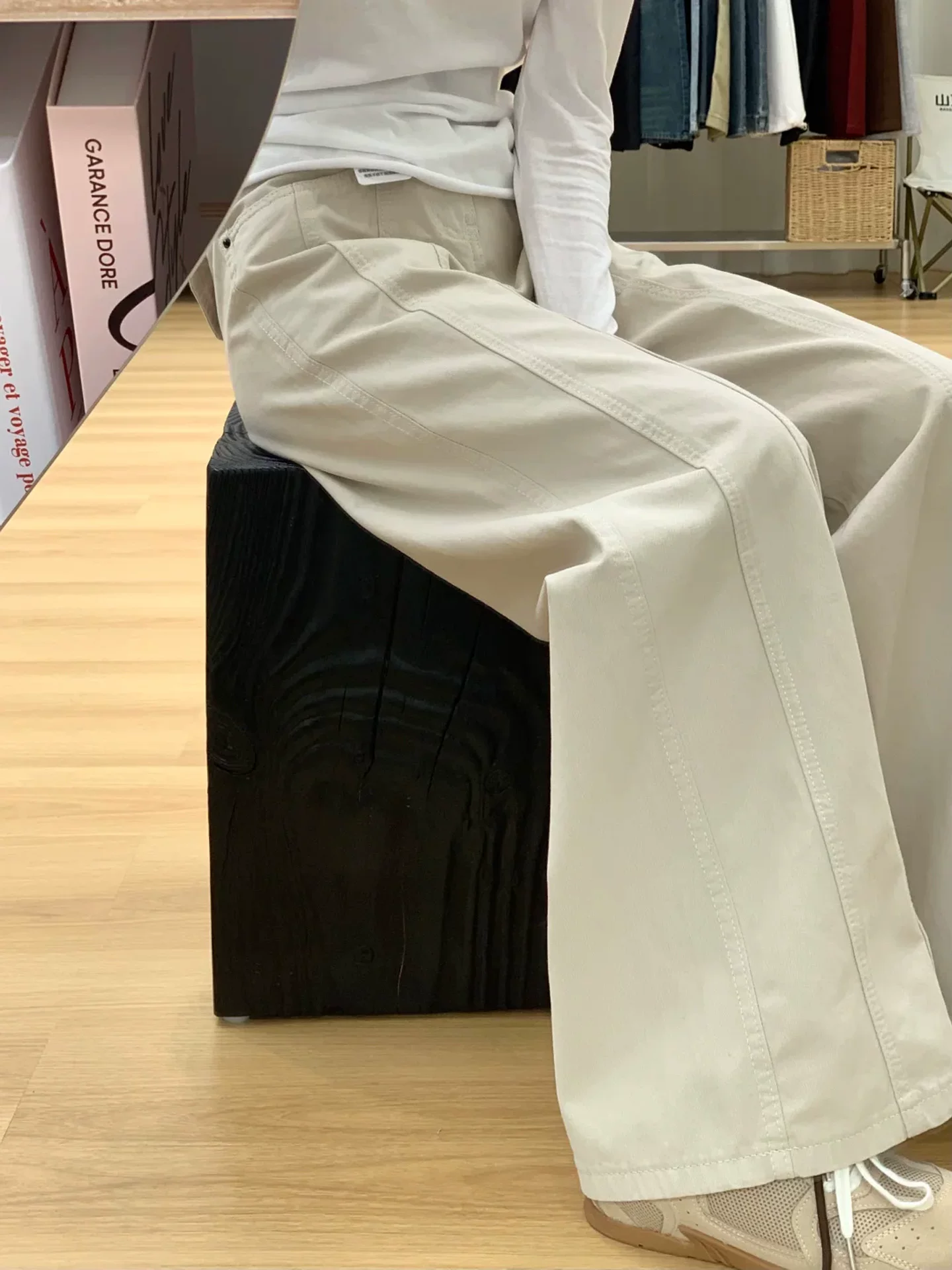 Quần jean ống thẳng màu mơ dành cho nữ, mùa thu, cỡ lớn, lưng cao, dáng rộng, che hông, giảm béo, dáng quả lê, quần ống rộng đi làm