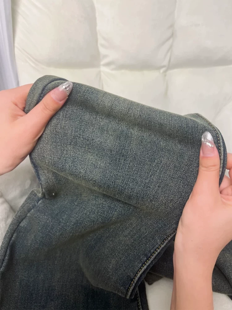 Quần jean ống loe dày lót lông cừu dành cho nữ, mùa thu đông, cỡ lớn, lưng cao, co giãn, che hông, giảm béo, quần ống loe