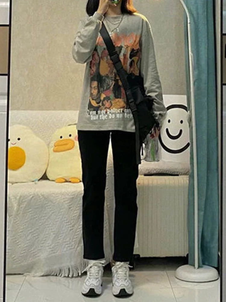 Quần jean ống đứng màu đen dành cho nữ, thu đông 2022, lót lông cừu, cỡ lớn, lưng cao, dáng rộng, giảm béo, quần ống thuốc lá cắt ngắn.