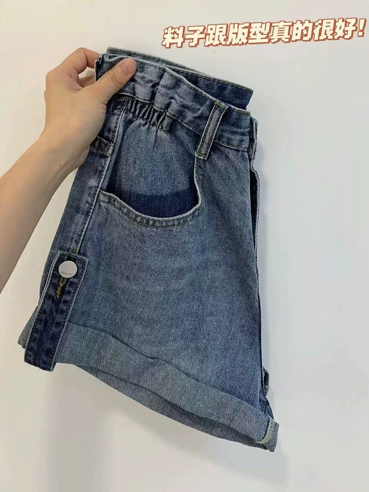 Quần short denim dáng chữ A, cạp cao, tôn dáng, rộng ống, kiểu dáng quả lê, dành cho nữ, size lớn, dáng nhỏ nhắn, mùa hè