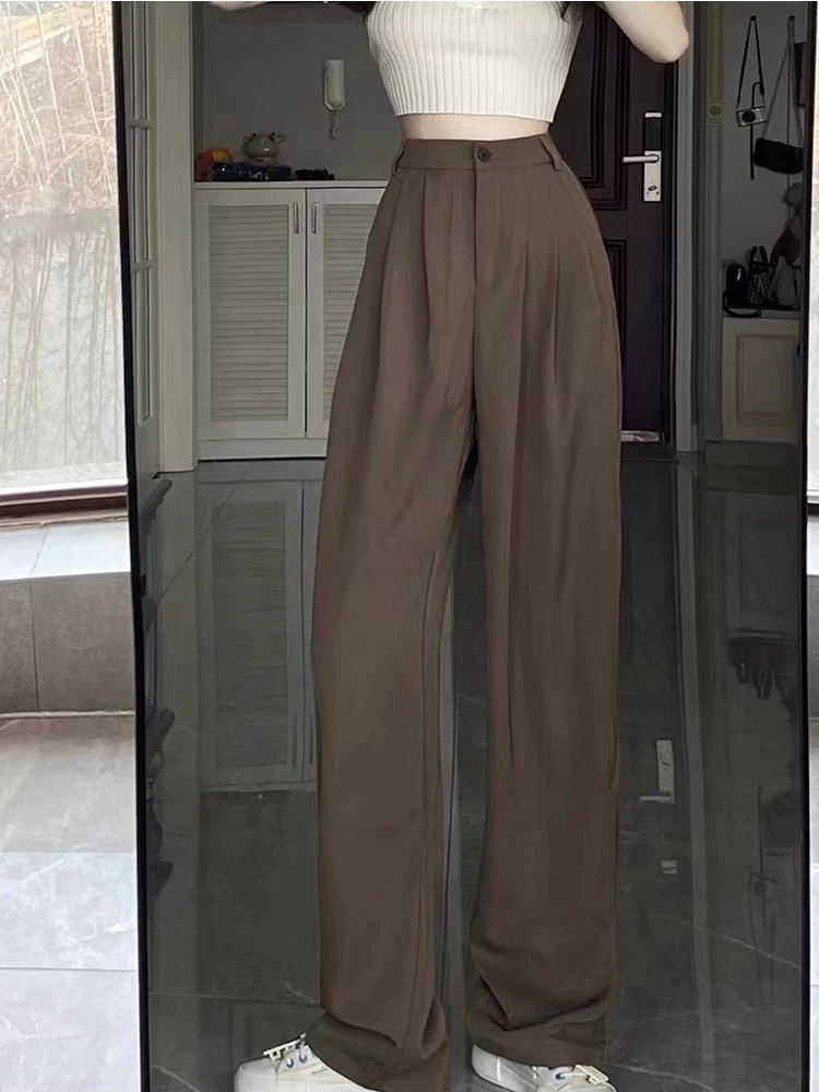 Quần tây đen nữ, kiểu thu mới, size lớn, cạp cao, dáng suôn, tôn dáng, quần thường ngày, dáng quả lê, quần ống rộng.