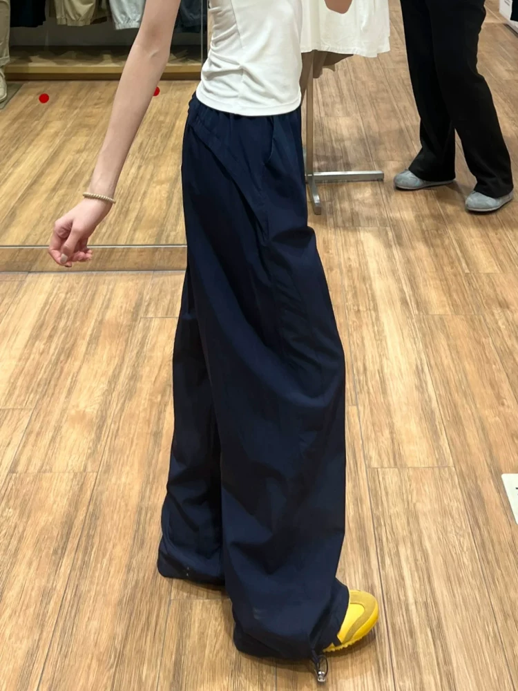 Quần cargo đen thường ngày dành cho nữ, size lớn mùa hè, cạp cao, dáng rộng, mềm mại, tôn dáng, dành cho người có thân hình quả lê, quần ống rộng