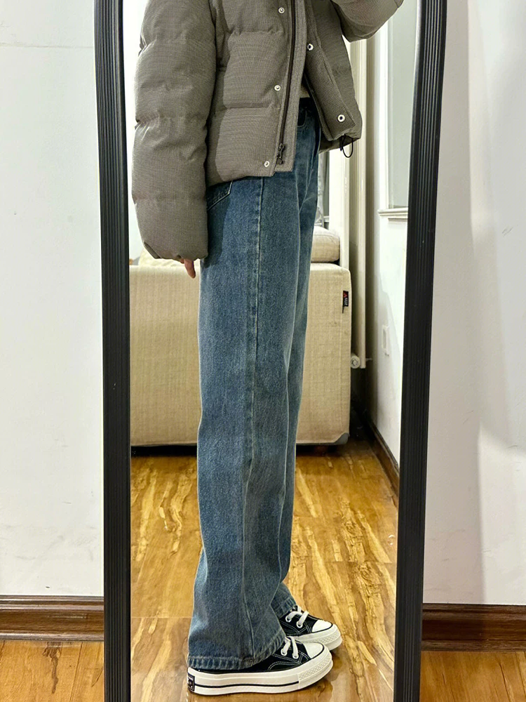 Quần ống rộng dáng quả lê dành cho nữ 2023 đầu thu cỡ lớn mập mm quần jean ống rộng dáng rộng lưng cao giảm béo