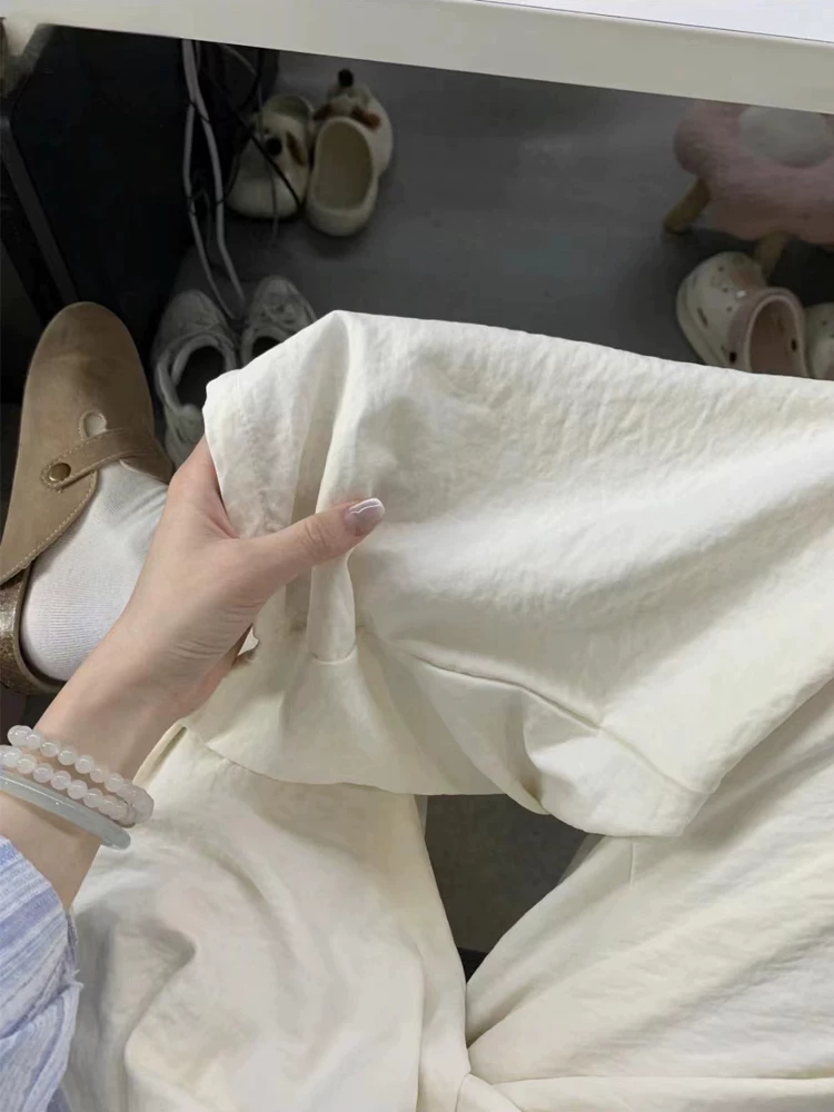 Quần màu trắng sữa Quần Yamamoto dành cho nữ, cỡ lớn mùa hè, lưng cao, dáng rộng, mềm mại, có họa tiết, giúp thon gọn, quần ống rộng thông thường.