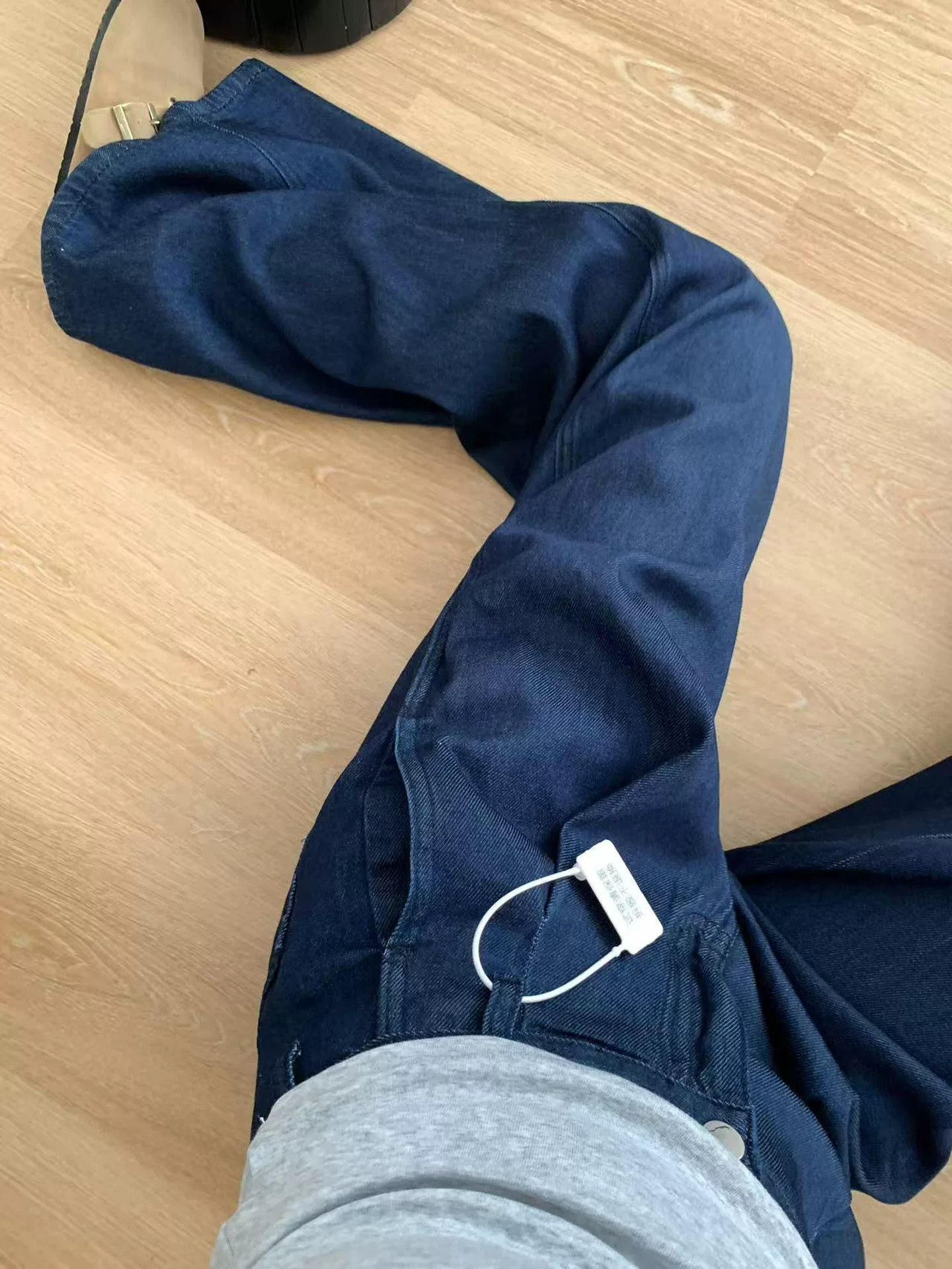 Quần jean ống đứng màu xanh đậm cổ điển dành cho nữ, kiểu dáng mỏng mùa hè, cỡ lớn, lưng cao, dáng suôn, che hông, quần ống rộng giúp thon gọn