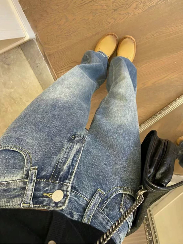 Quần jean ống đứng màu xanh cổ điển hình quả lê dành cho nữ đầu xuân phong cách mới cỡ lớn béo mm quần ống rộng lưng cao dáng rộng giảm béo