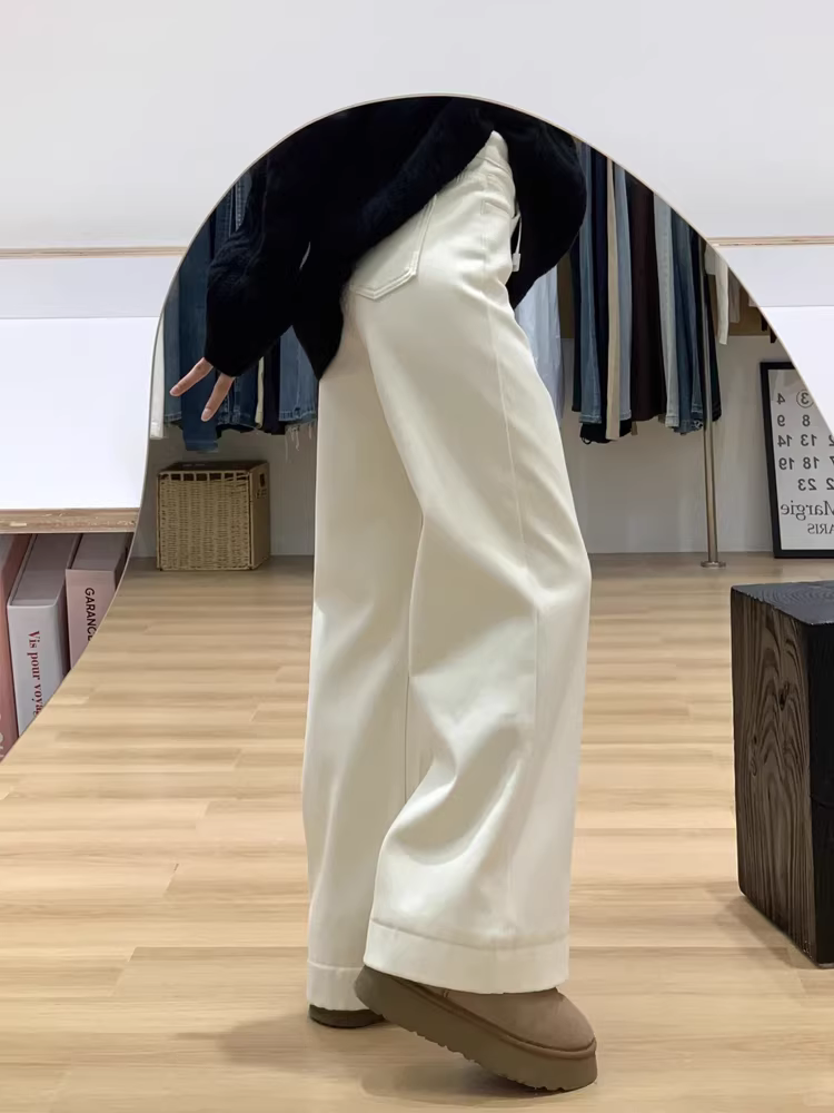 Quần jean loe màu mơ dành cho nữ, xuân 2025, size lớn, cạp cao, dáng rộng, mềm mại, tôn dáng, co giãn, kiểu chuông.