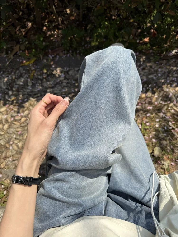 Quần jean ống đứng Tencel dành cho nữ, cỡ lớn mùa hè, lưng cao, dáng rộng, thon gọn, dáng quả lê, quần ống rộng bằng vải lụa băng