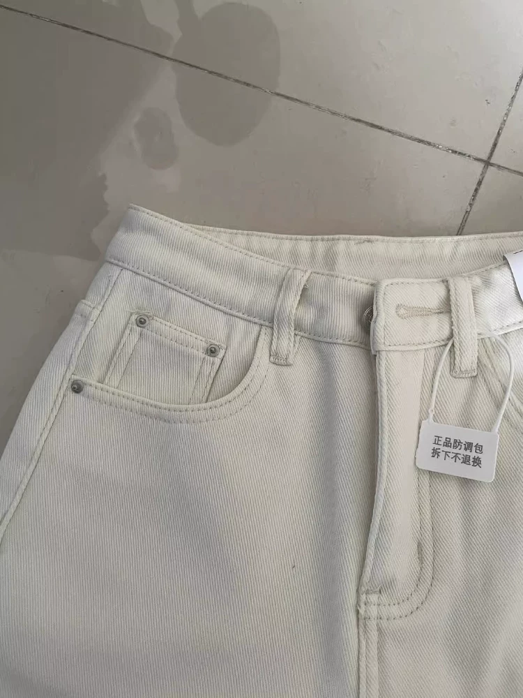 Quần jean ống thẳng dày lót lông cừu màu trắng dành cho nữ, mùa thu đông, cỡ lớn, lưng cao, dáng rộng, mềm mại, tôn dáng, quần ống rộng.