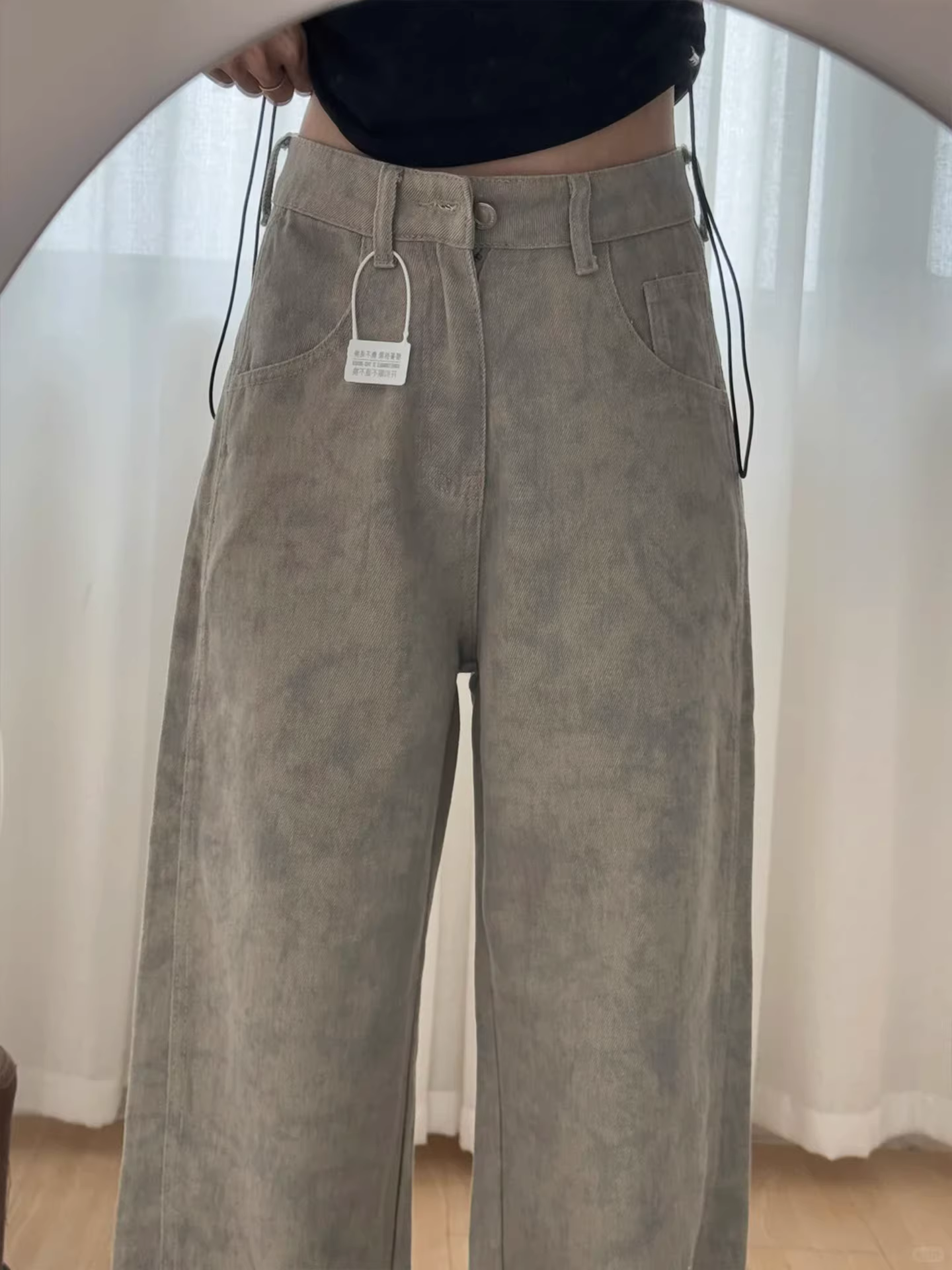 Quần jeans ống rộng nhuộm tie-dye dành cho nữ, đầu thu 2025, size lớn, cạp cao, che hông, dáng suôn, tôn dáng, quần ống đứng dáng kiếm