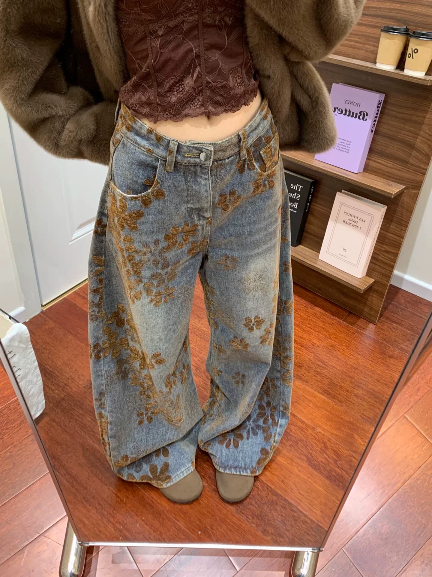 Quần jean ống rộng kiểu cổ điển Mỹ dành cho nữ, phong cách thu đông, cỡ lớn, lưng cao, dáng rộng, mềm mại, quần scimitar tôn dáng.