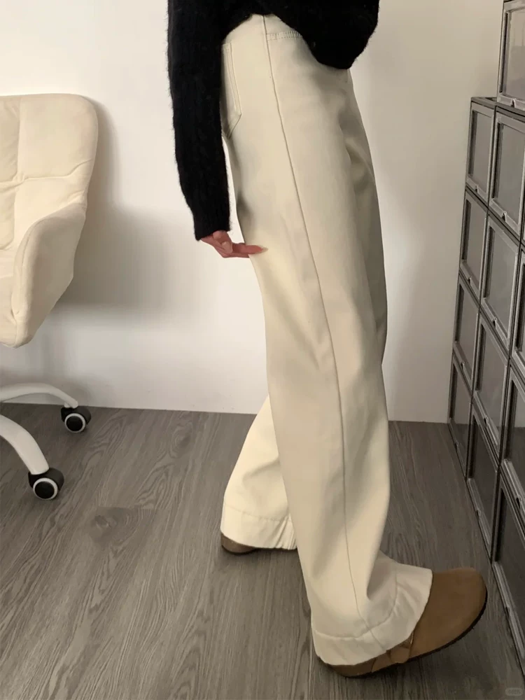 Quần jean dáng chuông màu mơ dành cho nữ, kiểu mới thu 2025, size lớn, cạp cao, tôn dáng, rộng rãi, chất liệu mềm mại