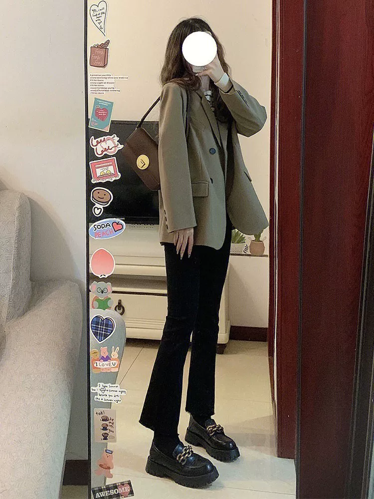 Quần jean dáng chuông dành cho nữ, size lớn, dáng hơi mũm mĩm, mặc đầu thu, cạp cao, co giãn, che hông, ống thẳng, quần lửng