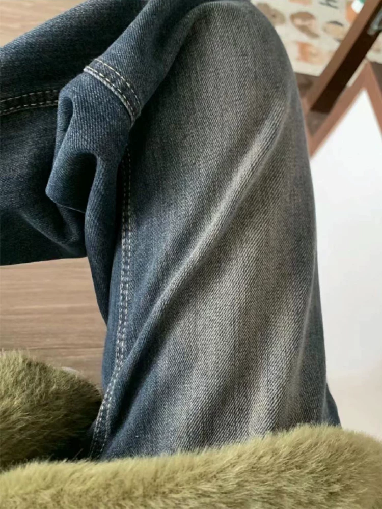 Quần jean bootcut màu xanh cổ điển dành cho nữ, cỡ lớn mùa đông, quần dài rộng ống rộng, cạp cao, dáng rộng, tôn dáng, dài chấm đất, thích hợp cho đầu xuân