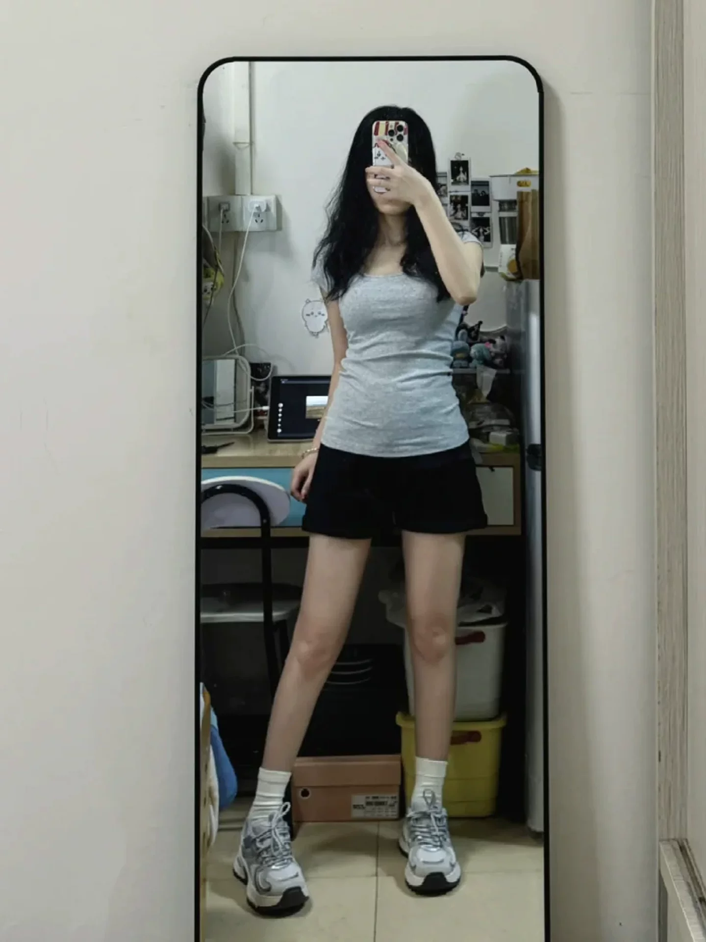 Quần short denim lưng cao màu đen dành cho nữ, kiểu dáng mỏng mùa hè, cỡ lớn, co giãn, giảm béo, dáng quả lê, quần chữ A