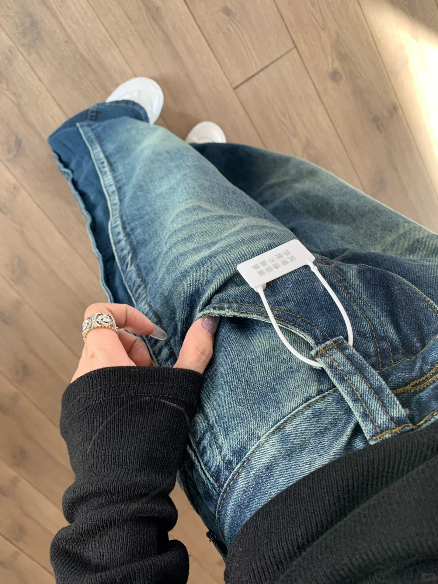 Quần jeans ống rộng kiểu Mỹ cổ điển dành cho nữ, thu đông 2025, size lớn, cạp cao, dáng rộng, tôn dáng, dài chấm đất