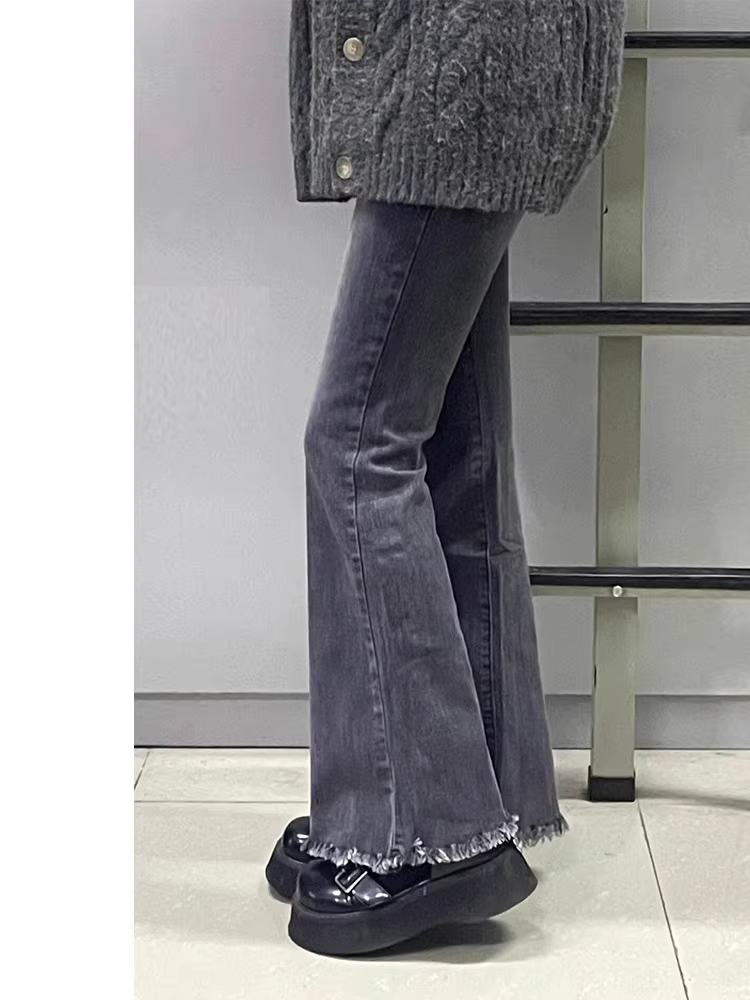 Quần jean dáng chữ E, ống thẳng hơi loe dành cho nữ, mùa thu, size lớn, cạp cao, co giãn, tôn dáng, quần bootcut, quần loe