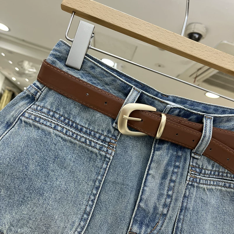 Quần short denim dáng chữ A dành cho nữ, kiểu dáng mỏng mùa hè, cỡ lớn, lưng cao, thon gọn, che hông, quần ống rộng.