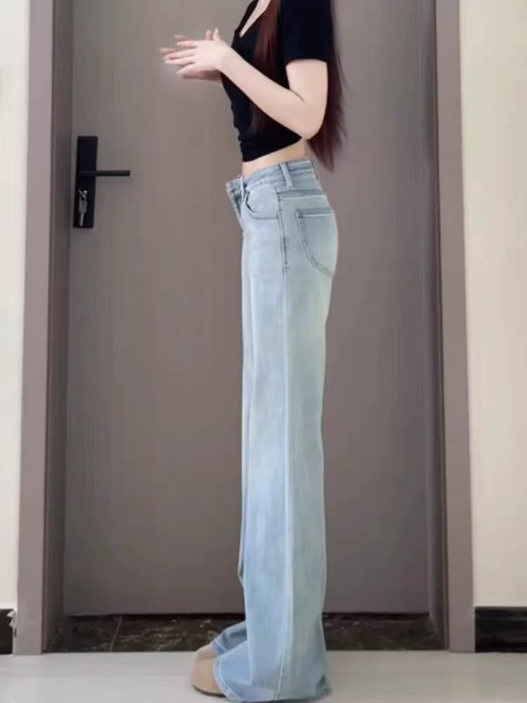 Quần ống loe Tencel dành cho nữ, kiểu dáng mỏng mùa hè, cỡ lớn, lưng cao, mềm mại, tôn dáng, không bó sát, quần dài denim lụa băng