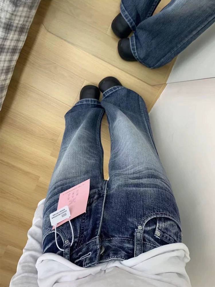 Quần jeans ống loe dáng thẳng kiểu Mỹ cổ điển dành cho nữ, thu đông 2024, size lớn, cạp cao, rộng rãi, tôn dáng