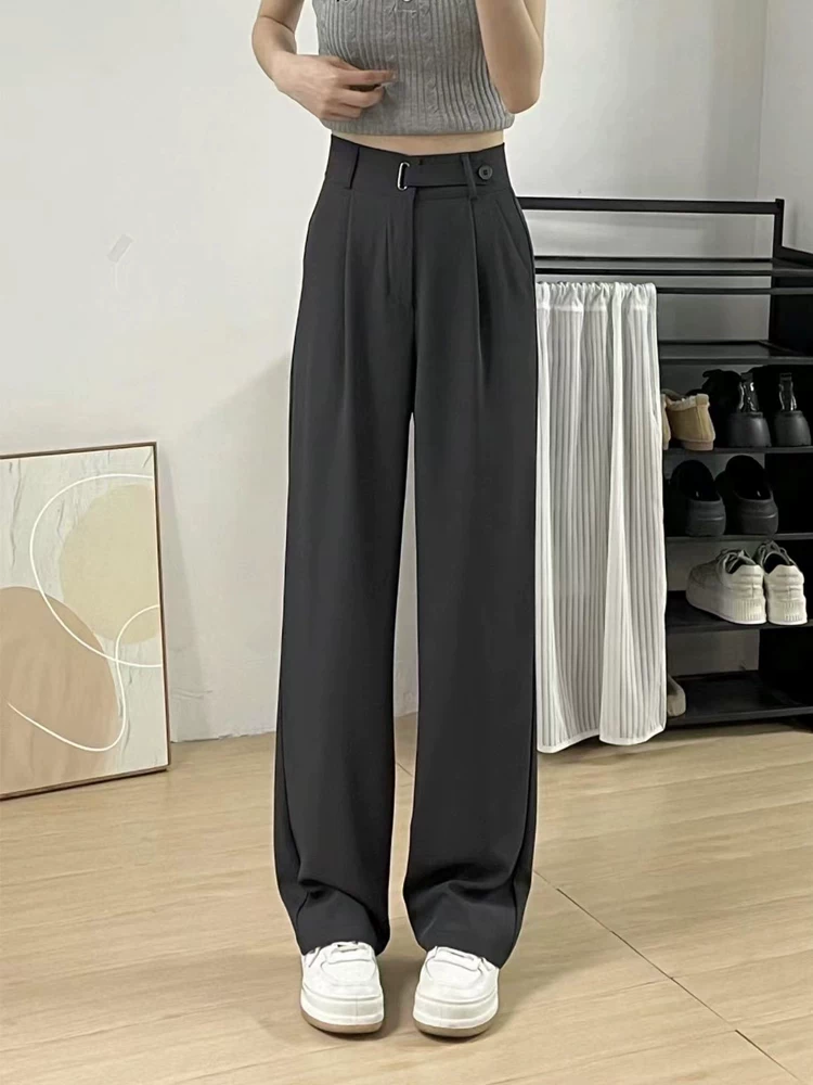 Quần âu dáng quả lê dành cho nữ, kiểu dáng mùa thu mới, cỡ lớn, lưng cao, rộng rãi, mềm mại, quần ống rộng giúp thon gọn vóc dáng