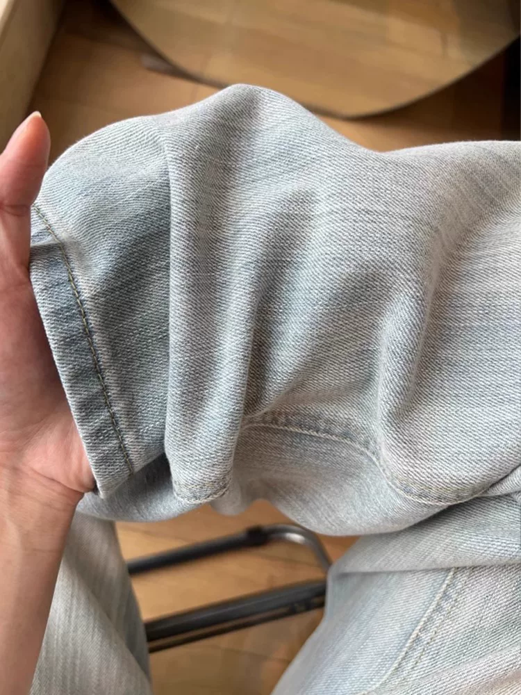 Quần jean ống thẳng màu sáng dáng quả lê dành cho nữ, size lớn mùa xuân, cạp cao, dáng rộng, tôn dáng, quần ống rộng có họa tiết