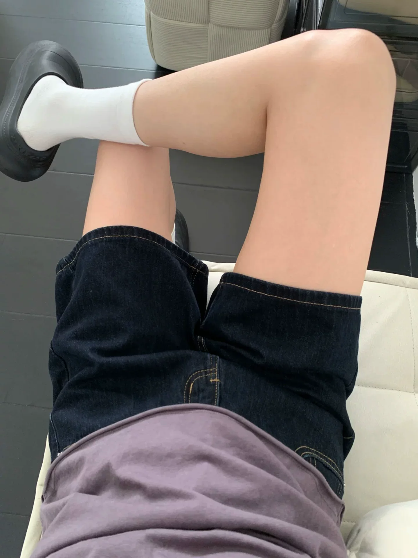 Quần short denim màu xanh đậm cổ điển dành cho nữ trong mùa hè, cỡ lớn, eo cao, che vùng kín, tạo vẻ thon gọn, dáng quả lê, quần short chữ A