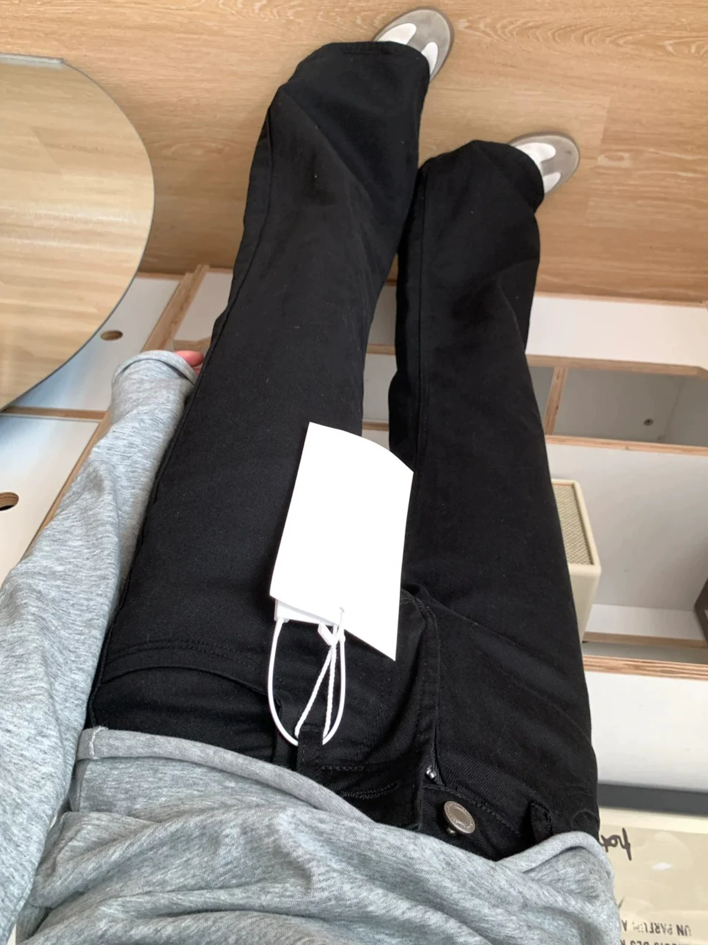 Quần jean ống loe màu đen dành cho nữ, mùa thu, cỡ lớn, lưng cao, co giãn, che hông, dáng quả lê, quần chuông tôn dáng