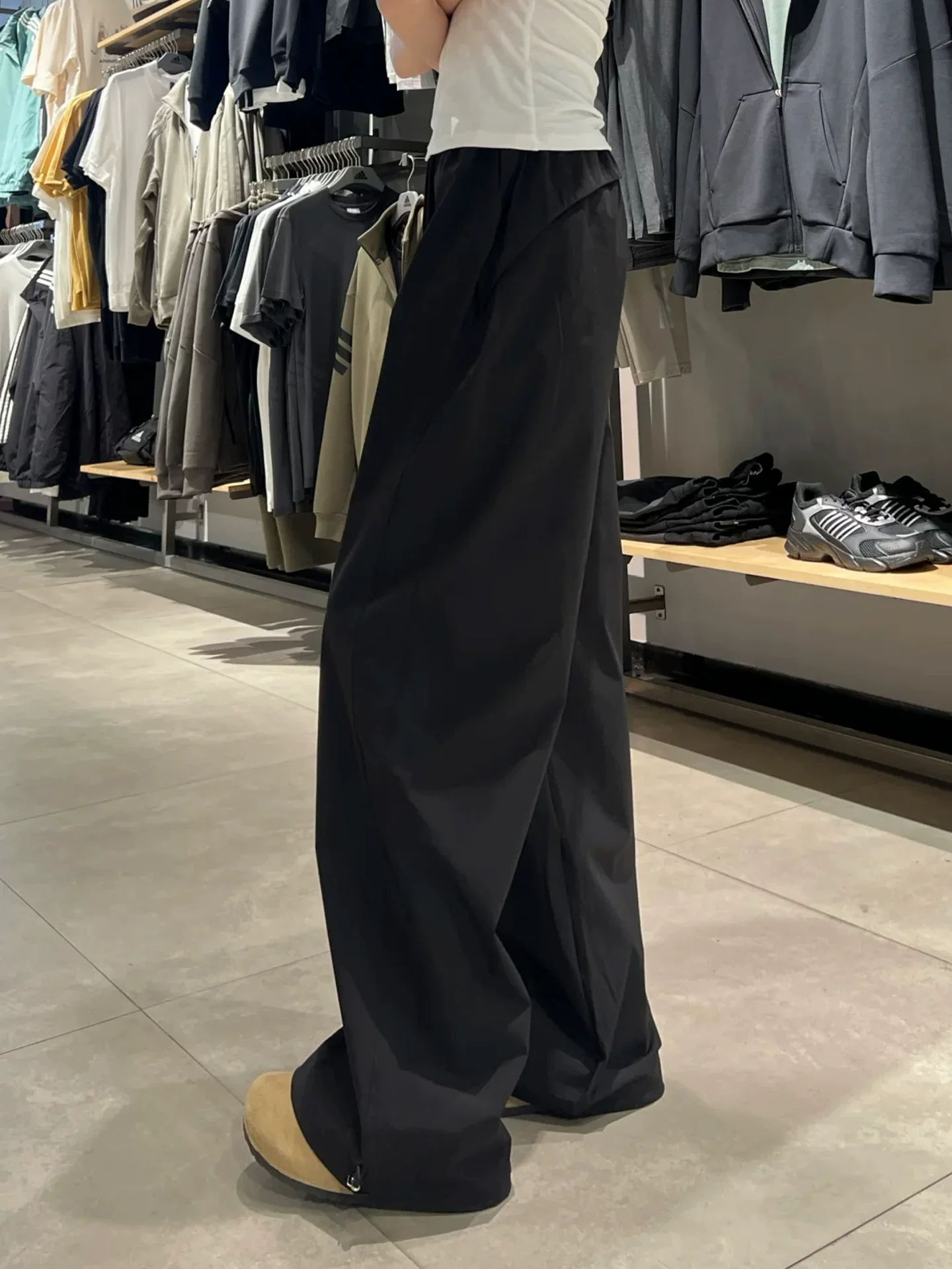 Quần cargo màu xanh navy nhanh khô dành cho nữ mùa hè 2025, size lớn, cạp cao, dáng rộng, tôn dáng, thể thao, thường ngày, ống rộng