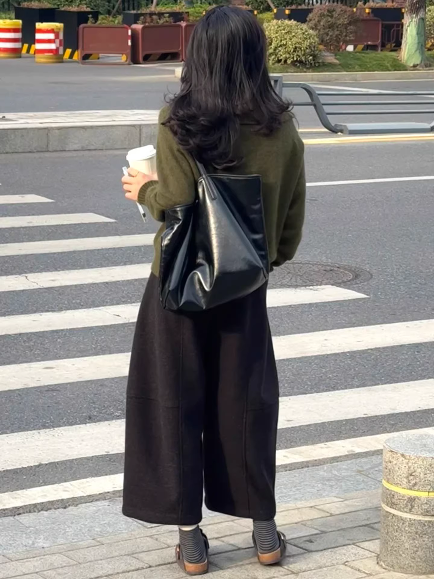 Quần ống rộng bằng len cho nữ, mùa thu đông, lót lông cừu, cỡ lớn, lưng cao, giảm béo, nhỏ nhắn, quần cắt kiểu dao thường ngày