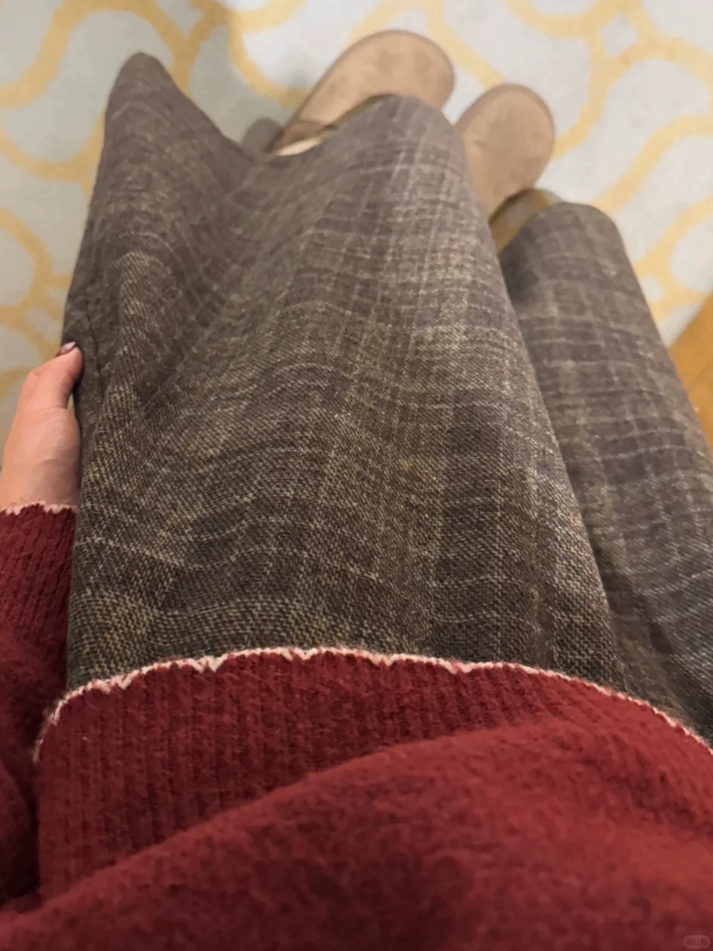 Váy len kẻ sọc cổ điển dành cho nữ mùa thu đông, cỡ lớn, eo cao, tạo dáng thon gọn, dáng quả lê, váy chữ A